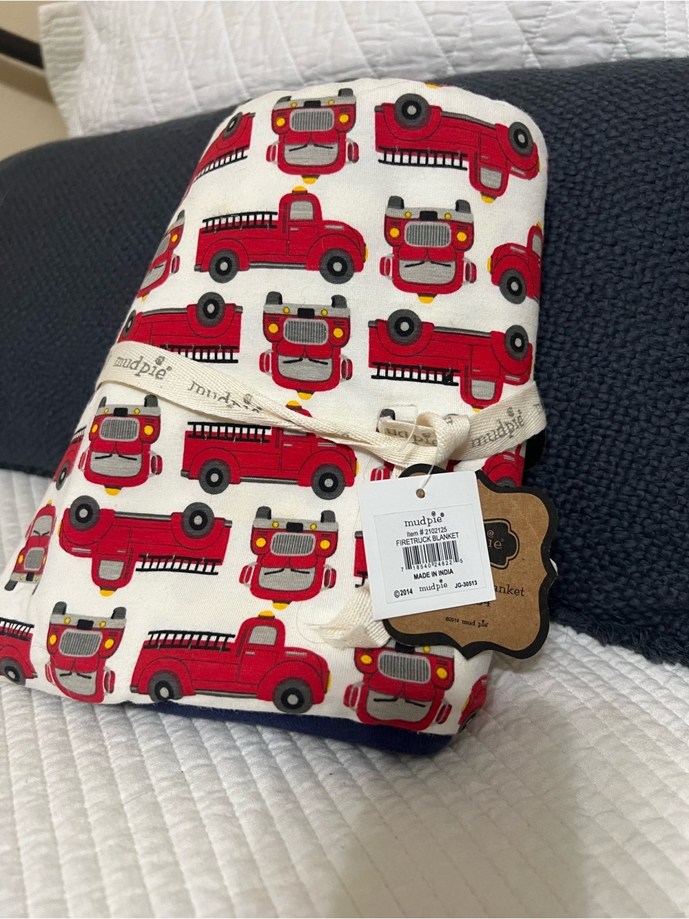 Mud Pie Red Firetruck Bib - Cream Background